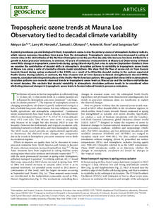 Tropospheric ozone trends at Mauna Loa Observatory tied to decadal climate variability