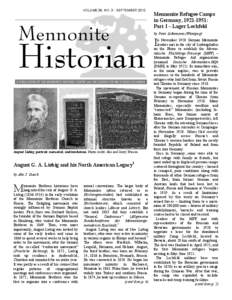 VOLUME 38, NO. 3 - SEPTEMBER[removed]Mennonite Historian A PUBLICATION OF THE MENNONITE HERITAGE CENTRE and THE CENTRE FOR MB STUDIES IN CANADA