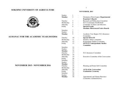 1  SOKOINE UNIVERSITY OF AGRICULTURE ALMANAC FOR THE ACADEMIC YEAR