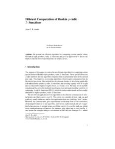Efficient Computation of Rankin p-Adic L-Functions Alan G. B. Lauder For Roger Heath-Brown on his sixtieth birthday