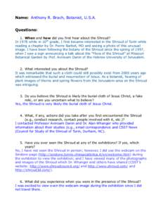 Anthony R. Brach Personal Reflection Questionnaire