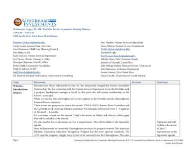 Wednesday, August 21, 2013 Portfolio Review Committee Meeting Minutes 1:00 p.m. – 3:30 p.mApollo Way, Santa Rosa, Shiloh Room Members (listed alphabetically) Carlos Ayala, Sonoma State University Carol Simmons, 