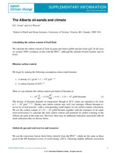SUPPLEMENTARY INFORMATION DOI: NCLIMATE1421 The Alberta oil-sands and climate N.C. Swart1 and A.J. Weaver1 1