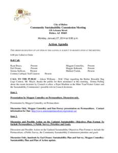 City of Bisbee  Community Sustainability Commission Meeting 118 Arizona Street Bisbee, AZ[removed]Monday, January 27, 2014 at 6:00 p.m.