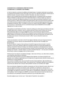 LANCEMENT DE LA CAMPAGNE DU FRONT DE GAUCHE : L’ALTERNATIVE A L’AUSTERITE C’EST POSSIBLE ! Le Front de Gauche a contribué à la défaite de Nicolas Sarkozy. Il souhaite maintenant une politique qui réponde à la 