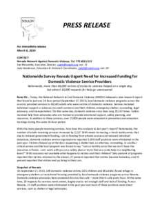 PRESS RELEASE For immediate release March 6, 2014 CONTACT: Nevada Network Against Domestic Violence, Tel[removed]Sue Meuschke, Executive Director, [removed]; ext. 11