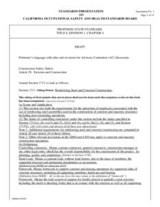 STANDARDS PRESENTATION Attachment No. 1 TO Page 1 of 11 CALIFORNIA OCCUPATIONAL SAFETY AND HEALTH STANDARDS BOARD