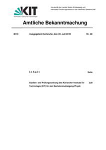 Universität des Landes Baden-Württemberg und nationales Forschungszentrum in der Helmholtz-Gemeinschaft Karlsruher Institut für Technologie  Amtliche Bekanntmachung