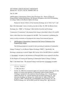 Notice of Filing of Proposed Rule Change Establishing a De Minimus Exception to the[removed]Test Relating to Linkage Trades on the Boston Options Exchange; Rel. No[removed], File No. SR-BSE[removed]