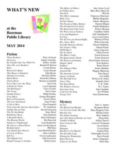 WHAT’S NEW  at the Bozeman Public Library MAY 2014