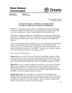 News Release Communiqué Ministry of the Attorney General  Ministère du