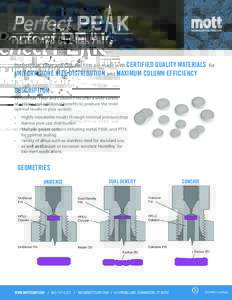 FILTER AND COLUMN FRITS PerfectPeak® Filter and Column Frits are made with CERTIFIED QUALITY MATERIALS UNIFORM PORE SIZE DISTRIBUTION and MAXIMUM COLUMN EFFICIENCY