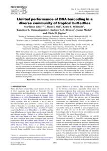 Ithomiini / Consortium for the Barcode of Life / Smithsonian Institution / DNA / DNA barcoding / Astraptes fulgerator / Mechanitis / Mitochondrial DNA / Oleria / Lepidoptera / Genetics / Biology