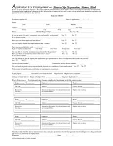 Application For Employment  with Beaver City Corporation, Beaver, Utah