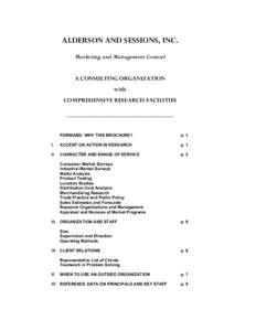 ALDERSON AND SESSIONS, INC. Marketing and Management Counsel A CONSULTING ORGANIZATION with COMPREHENSIVE RESEARCH FACILITIES __________________________________