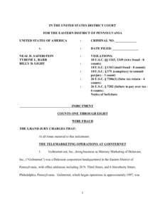 IN THE UNITED STATES DISTRICT COURT FOR THE EASTERN DISTRICT OF PENNSYLVANIA UNITED STATES OF AMERICA v. NEAL D. SAFERSTEIN TYRONE L. BARR