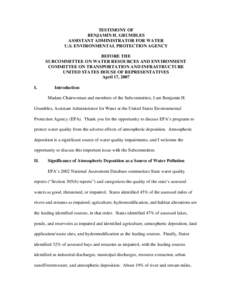 USEPA: OCIR: Testimony of Benjamin H. Grumbles, Assistant Administrator, Office of water, April 17, 2007