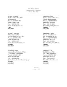 State Bar of Arizona Appointments Committee Roster[removed]Mr Alex B Vakula The Vakula Law Firm PLC