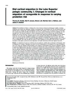 2286  Diel vertical migration in the Lake Superior pelagic community. I. Changes in vertical migration of coregonids in response to varying predation risk