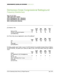 Democracy Corps Congressional Battleground Frequency Questionnaire April 10-16, [removed]Likely 2014 voters 375 in Republican Tier 1 Districts 375 in Republican Tier 2 Districts
