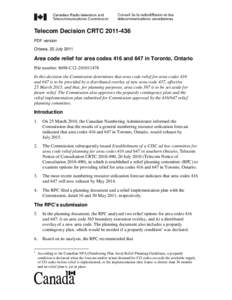 Overlay plan / Area codes 416 and 647 / Telephone numbering plan / Identification / Communications in North America / Communication / Telephone numbers / North American Numbering Plan / Area codes 905 and 289