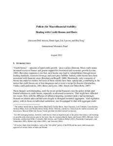 Chapter 11: Financial Crises: Causes, Consequences, and Policy Responses - Policy Measures to Prevent Booms, Mitigate Busts, and Avoid Financial Crises, Giovanni Dell’Ariccia, Deniz Igan, Luc Laeven and Hui Tong; Augus