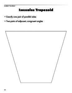 student handout  Isosceles Trapezoid •	Exactly one pair of parallel sides •	Two pairs of adjacent, congruent angles