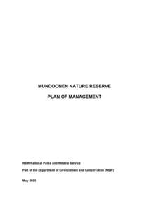 Mundoonen Nature Reserve - draft plan of management