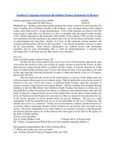 Southern Campaign American Revolution Pension Statements & Rosters Pension application of George Oliver S8906 fn42NC Transcribed by Will Graves[removed]Methodology: Spelling, punctuation and/or grammar have been correc