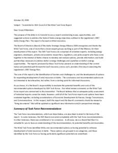 October 20, 2009 Subject: Transmittal to ISEA Council of the Wind Task Force Report Dear Council Members: The purpose of this letter is to transmit to you a report summarizing issues, opportunities, and suggested actions