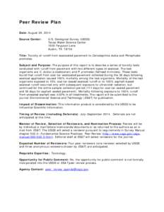 Peer Review Plan Date: August 29, 2014 Source Center: U.S. Geological Survey (USGS) Texas Water Science Center