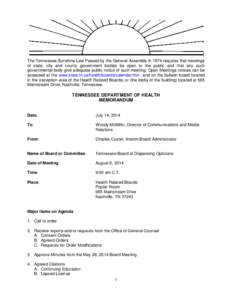 The Tennessee Sunshine Law Passed by the General Assembly in 1974 requires that meetings of state, city and county government bodies be open to the public and that any such governmental body give adequate public notice o