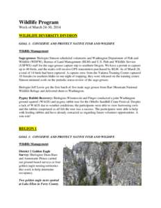 WDFW Wildlife Program Weekly Report March 24-30, 2014