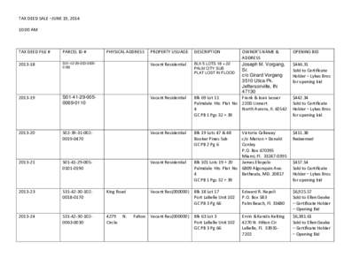 TAX DEED SALE –JUNE 19, [removed]:00 AM TAX DEED FILE #  PARCEL ID #