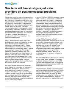 New term will banish stigma, educate providers on postmenopausal problems