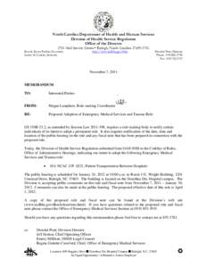 NC DHSR: Proposed Adoption of Emergency Medical Services and Trauma Rule