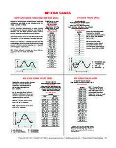 BRITISH GAGES BA SCREW THREAD GAGES BSPT TAPER SCREW THREAD PLUG AND RING GAGES Gages for testing pipe threads where pressure tight joints are made on the threads to BS 21: