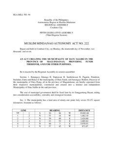 RLA BILL NO. 94 Republic of the Philippines Autonomous Region in Muslim Mindanao