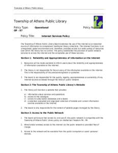 Township of Athens Public Library  Township of Athens Public Library Policy Type:  Operational