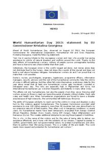 EUROPEAN COMMISSION  MEMO Brussels, 18 August[removed]World Humanitarian Day 2013: