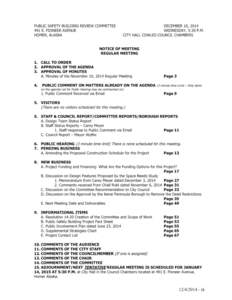 PUBLIC SAFETY BUILDING REVIEW COMMITTEE 491 E. PIONEER AVENUE HOMER, ALASKA DECEMBER 10, 2014 WEDNESDAY, 5:30 P.M.