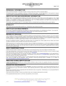 APPLICATION INSTRUCTIONS SECOND INITIAL CERTIFICATION Page 1 of 8 PERSONAL INFORMATION Enter all personal information in the spaces provided, including contact phone number(s) and email address.