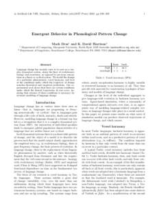 in Artificial Life VIII, Standish, Abbass, Bedau (eds)(MIT Press[removed]pp 390–[removed]Emergent Behavior in Phonological Pattern Change Mark Dras1 and K. David Harrison2