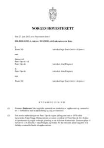 NORGES HØYESTERETT Den 27. juni 2012 avsa Høyesterett dom i HR[removed]A, (sak nr[removed]), sivil sak, anke over dom,