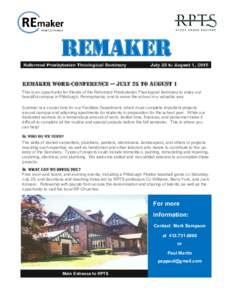 REMAKER  Reformed Presbyterian Theological Seminary July 25 to August 1, 2015