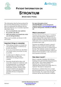 PATIENT INFORMATION ON  STRONTIUM (Brand name: Protos)  This information sheet has been produced by
