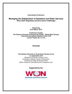 International Conference  Managing the Globalization of Sanitation and Water Services ‘Blue Gold’ Regulatory and Economic Challenges  Hong Kong