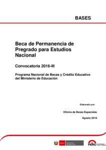 BASES  Beca de Permanencia de Pregrado para Estudios Nacional Convocatoria 2016-III