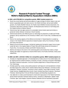 Fish farming / Virginia Institute of Marine Science / Mariculture / National Sea Grant College Program / Fishing industry / Fisheries science / Salmon / Aquaculture in New Zealand / Index of fishing articles / Aquaculture / Fish / Offshore aquaculture