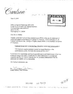 May 15,2001  Office of Special mutational @ IFS-450) Center for Foctd Safety and Applied ~ut~ti~~ Food and Drug Adl~inistration 200 c St. SW